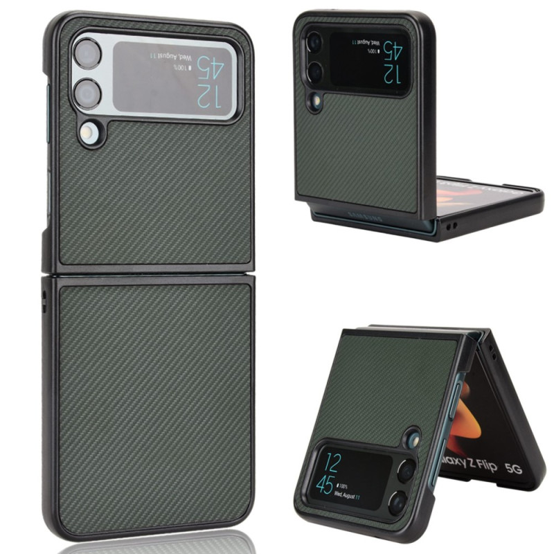 Samsung Galaxy Z Flip 4 Lederen Hoesje Carbon Fiber Textuur