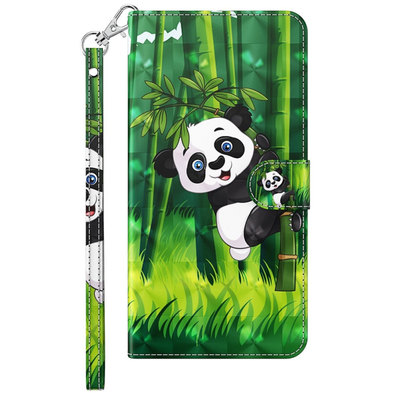 Samsung Galaxy M13 Panda en Bamboe Hoesje met Riempje