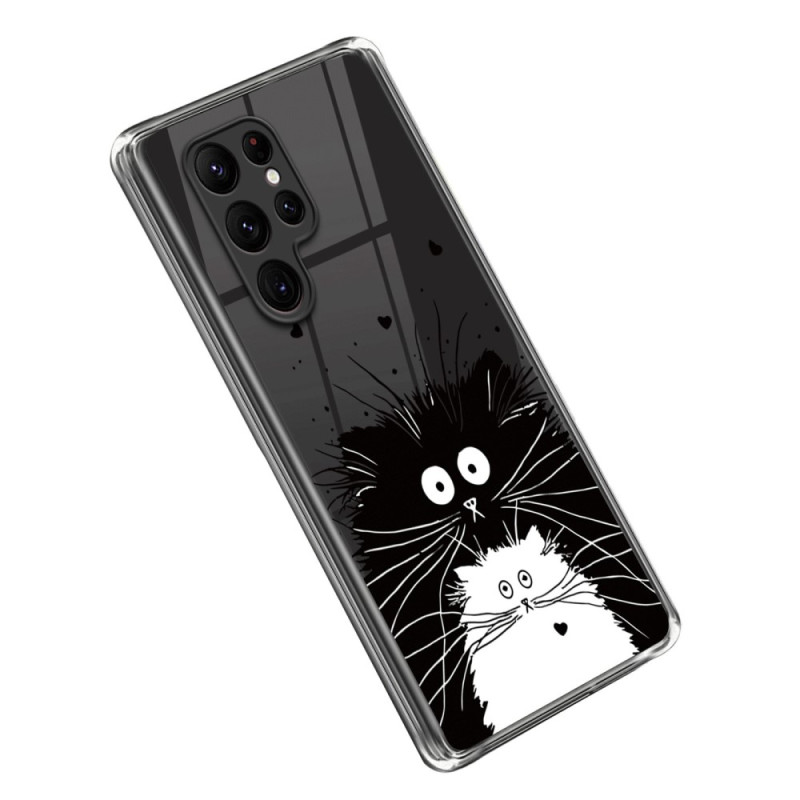 Samsung Galaxy S23 Ultra 5G Zwart Kat Hoesje Witte Kat