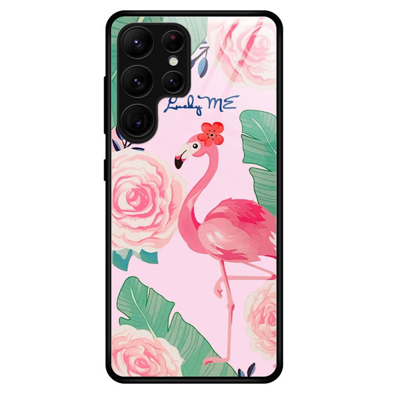 Samsung Galaxy S23 Ultra 5G Gehard Glas Hoesje Roze Flamingo