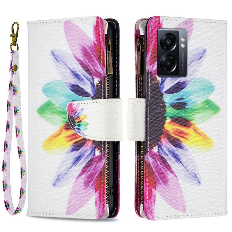 Etui Oppo A57 5G Zakje met rits Bloem