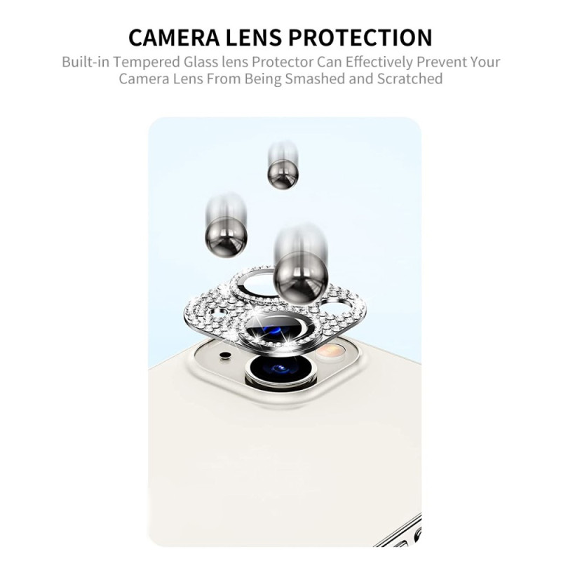 Beschermer van gehard glas en strass lens voor iPhone 14 en 14 Plus