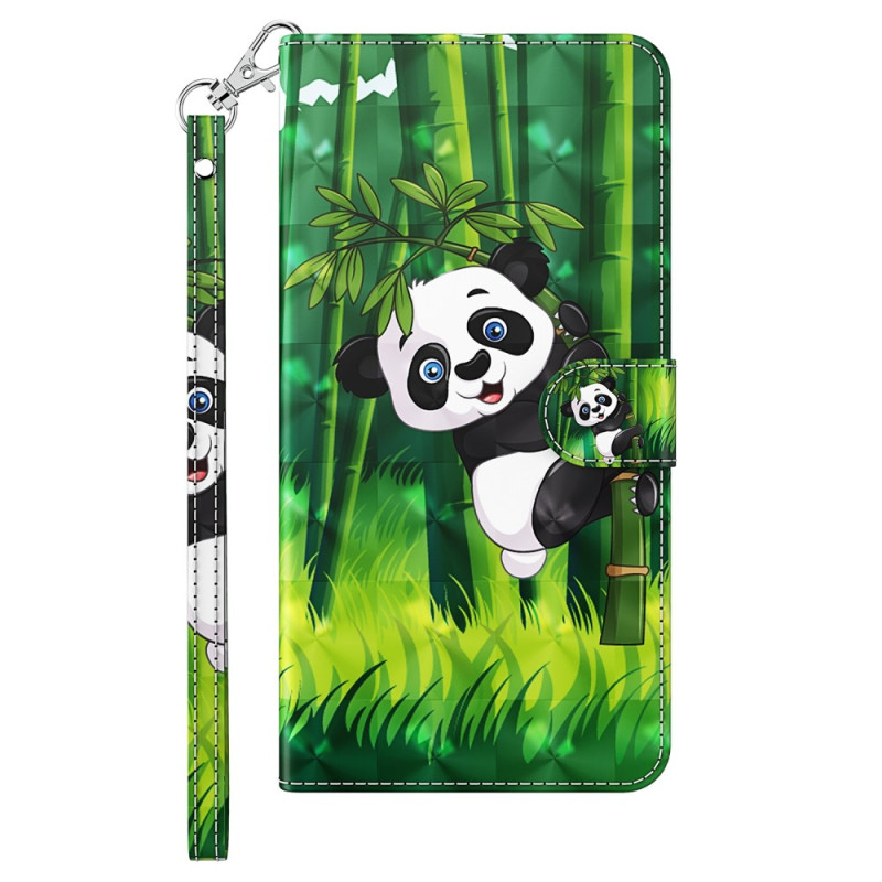 Hoesje iPhone 15 Pro Panda Bamboe 3D met bandje