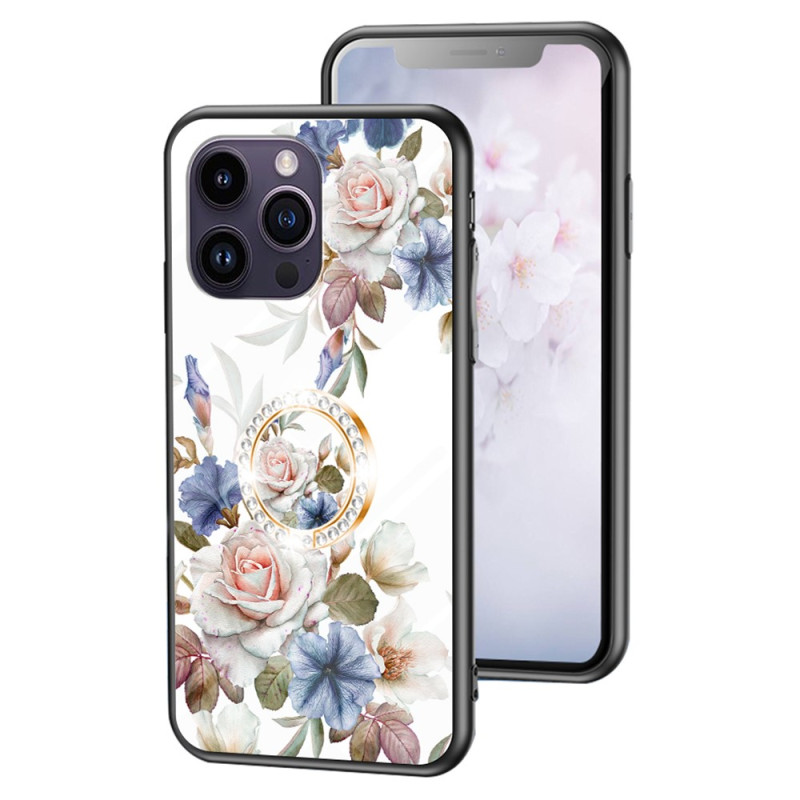 iPhone 15 Pro Max Gehard glazen bloemenbehuizing met steunring