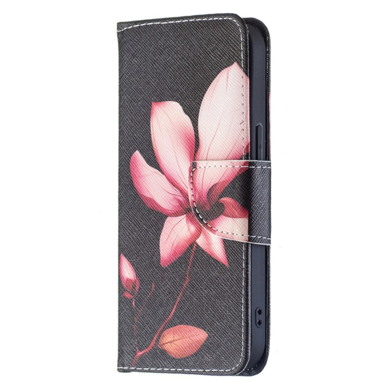 Hoesje voor iPhone 15 Roze bloem op zwarte achtergrond