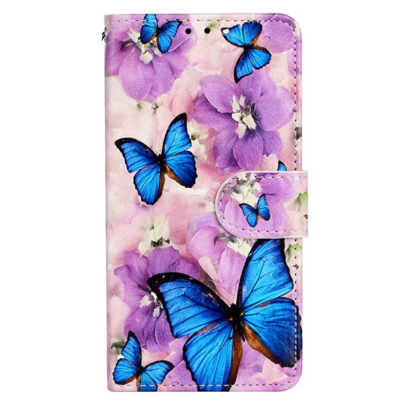 Hoesje voor iPhone 15 Blauwe vlindertjes met bandje
