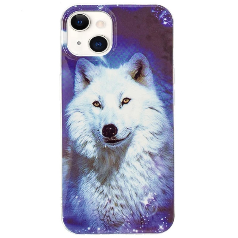 iPhone 15 Plus hoesje Fluorescerende witte wolf