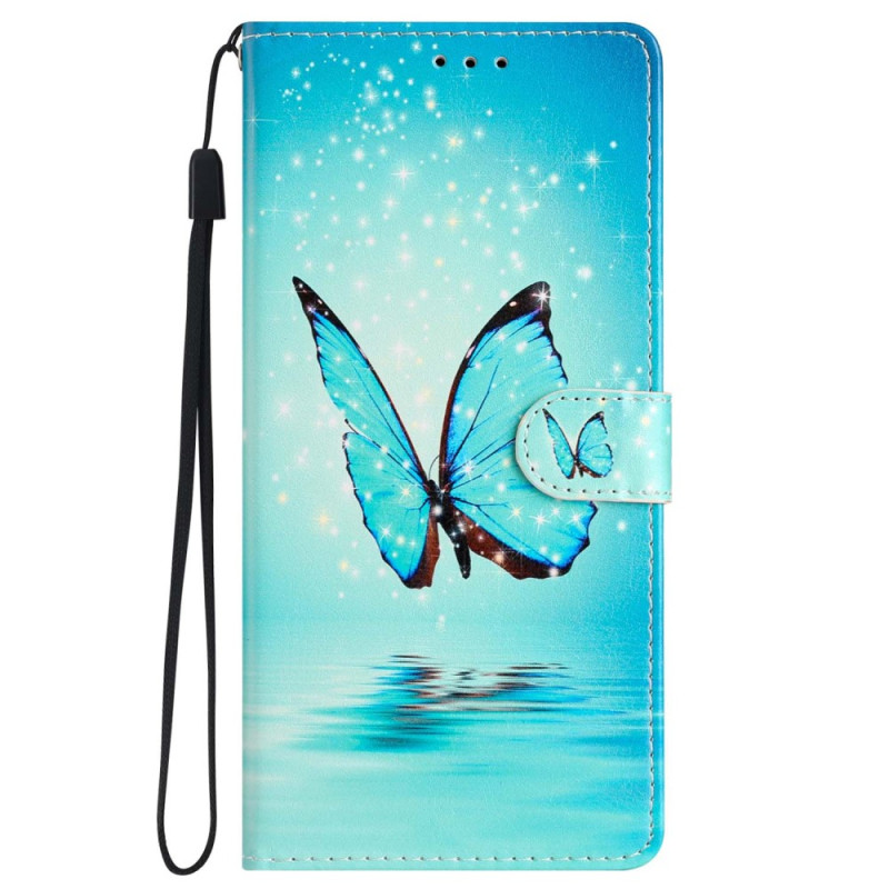Beschermhoes iPhone 15 Pro Vlinder Lichtblauw met Koord
