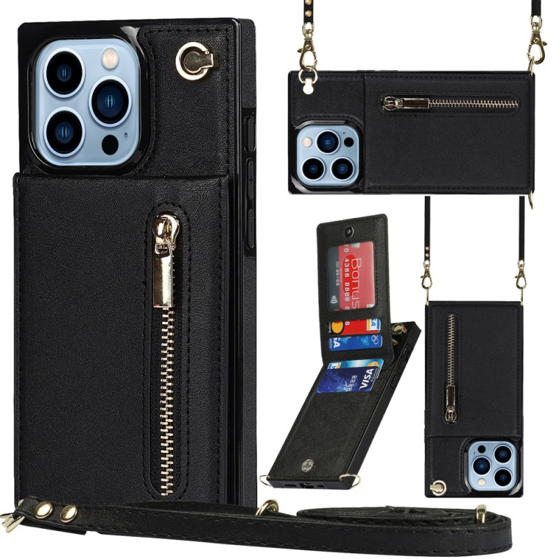 Hardcase iPhone 15 Plus Kaarthoes, Portemonnee en Schouderriem