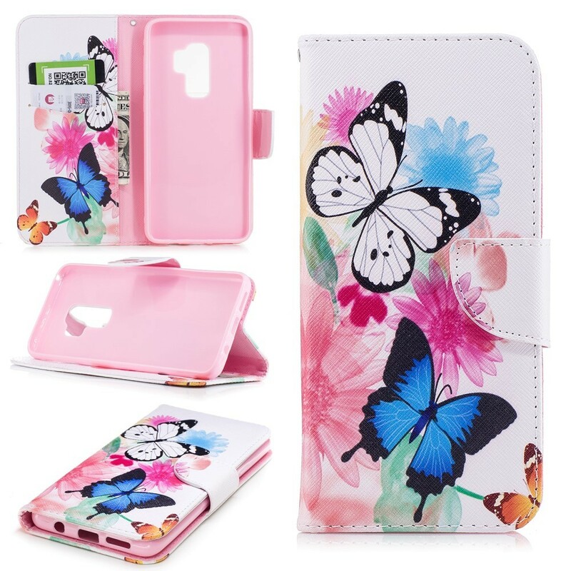 Samsung Galaxy S9 Plus Hoesje Beschilderde Vlinders en Bloemen Samsung Galaxy S9 Plus Hoesje Beschilderde Vlinders en Bloemen