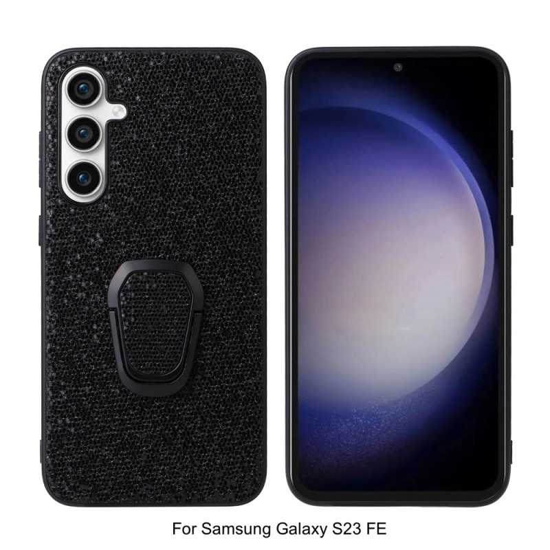 Samsung Galaxy S23 FE hoesje met zwarte glitter en steunring
