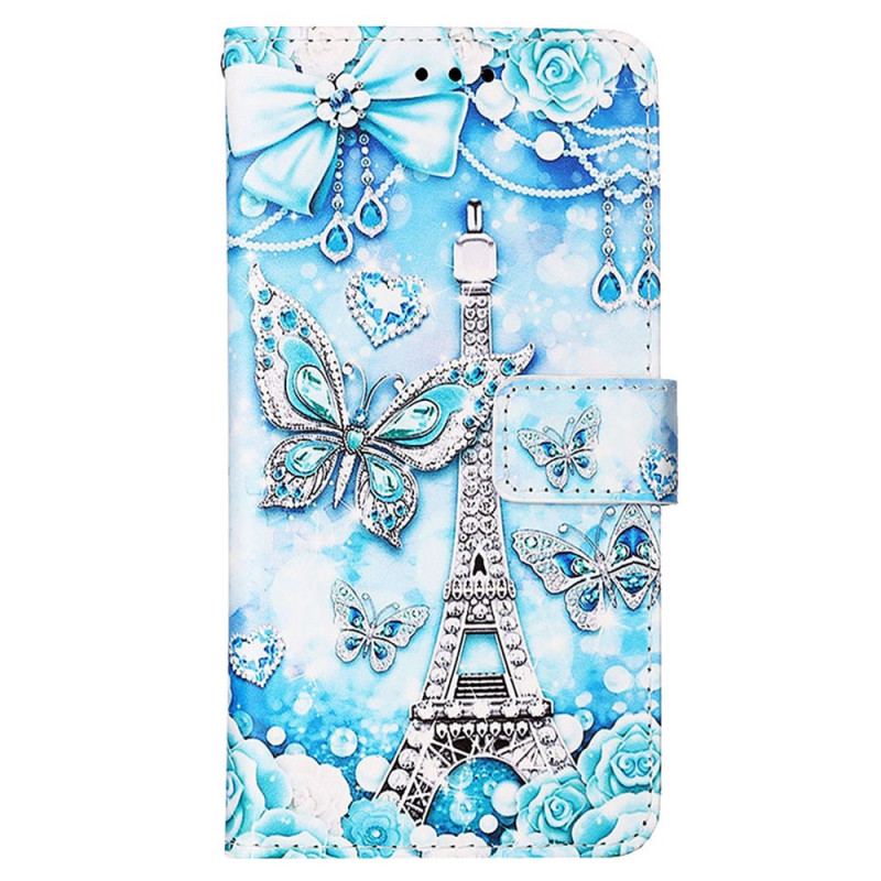 Samsung Galaxy S24 Eiffeltoren en vlinder riem hoesje