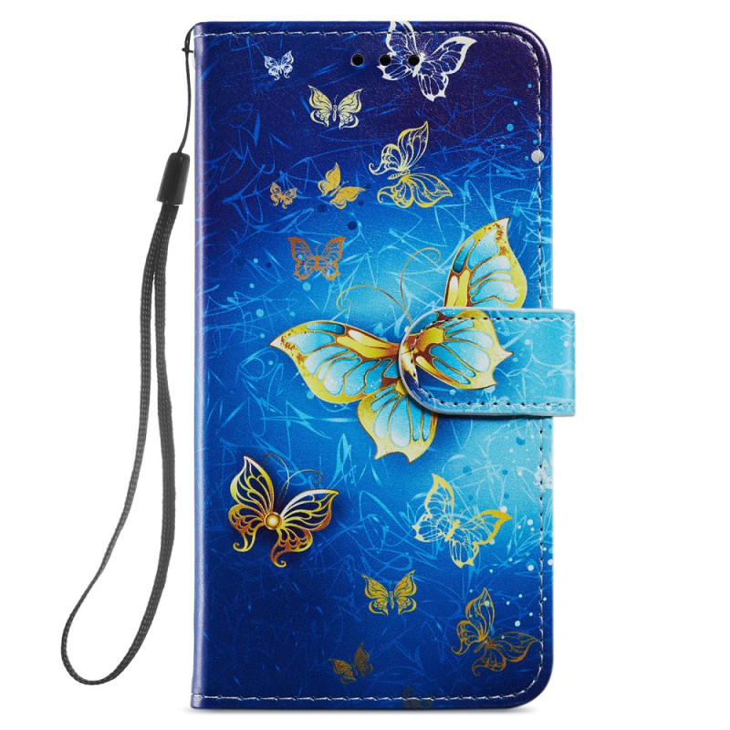Samsung Galaxy S24 5G hoesje met gouden vlinders en riempje