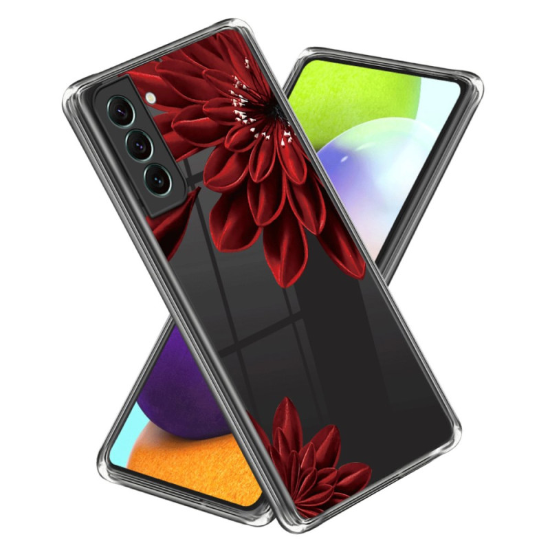 Samsung Galaxy S24 5G Transparant Bloemen Hoesje Rood