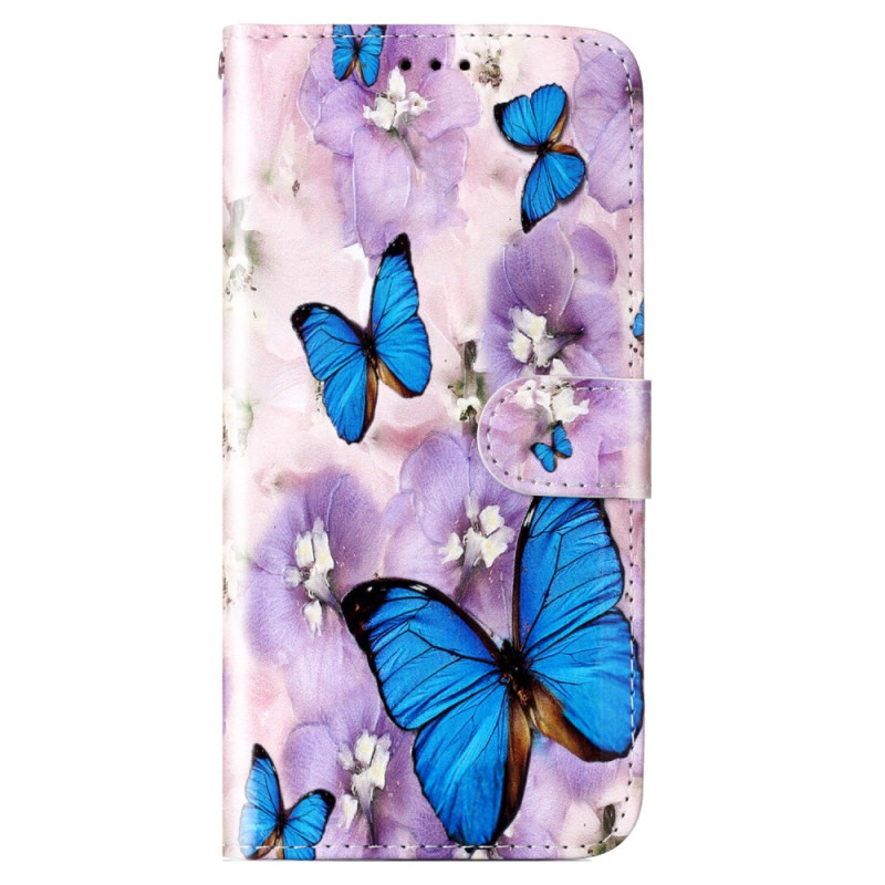 Moto G84 5G Cover Paarse Bloemen en Vlinders met Koord
pje