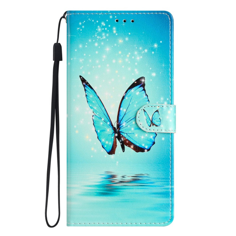 Xiaomi Redmi 13C / Poco C65 Blauw Vlinder Flight Strap Hoesje