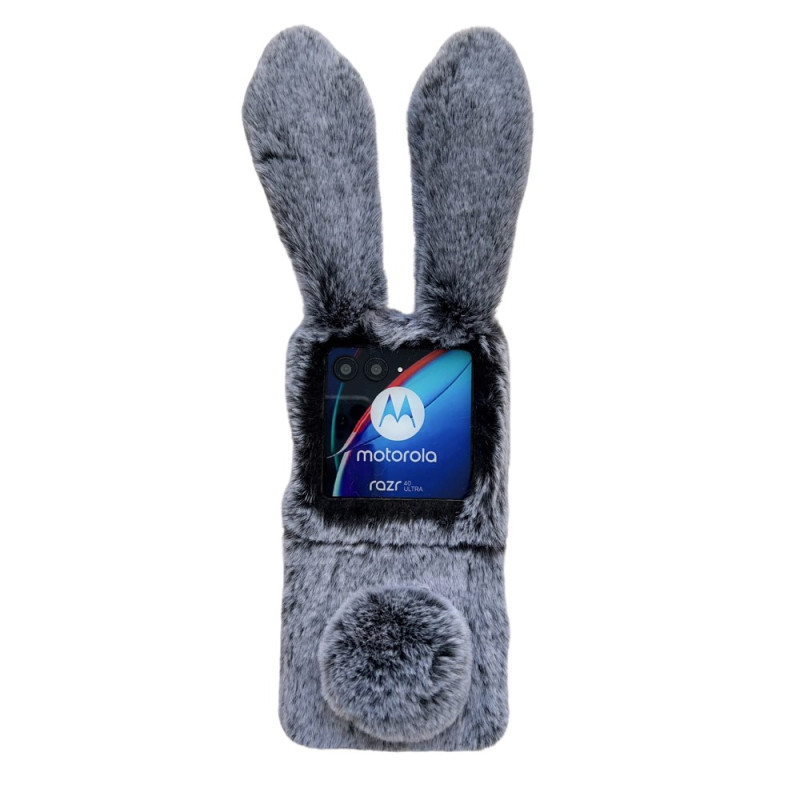 Beschermhoes voor Motorola Razr 40 Ultra 5G 3D konijnenoren en donkergrijs bont