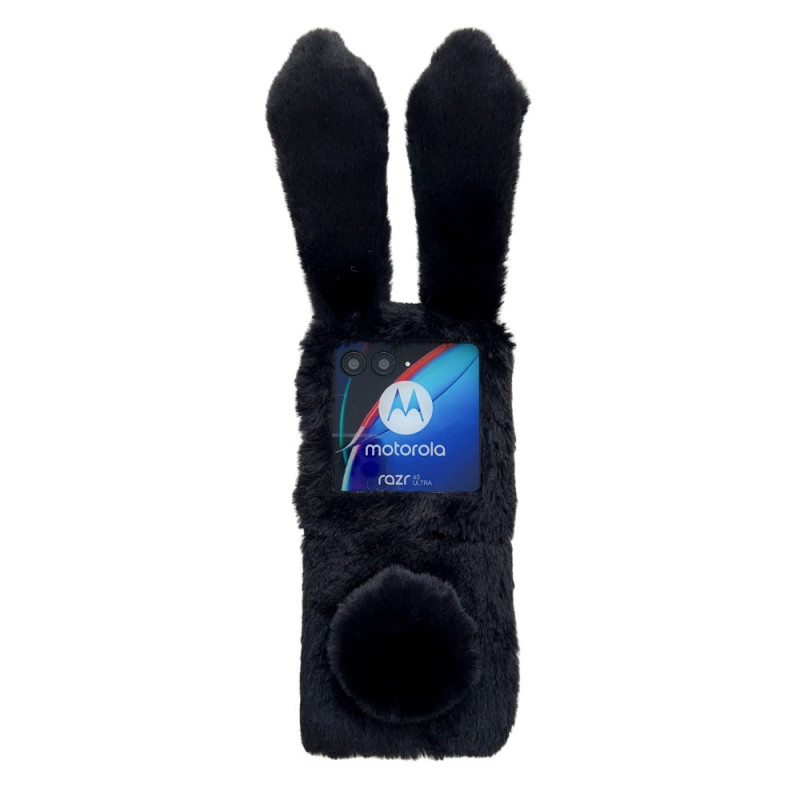 Motorola Razr 40 Ultra 3D konijnenoren en zwart bontetui