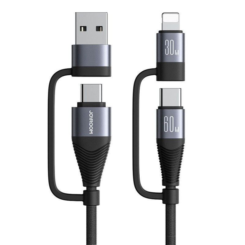 4-in-1 USB-A+Type-C naar 8Pin+Type-C 60W Snellaadkabel JOYROOM