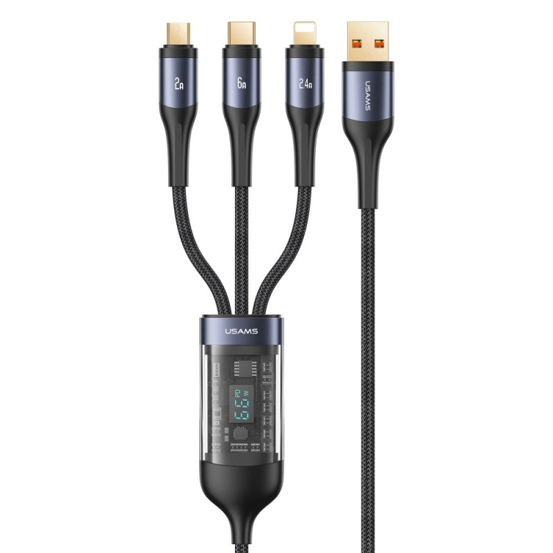 USB naar Lightning / Micro / Type-C USAMS 3-in-1 Snellaadkabel voor digitale weergave