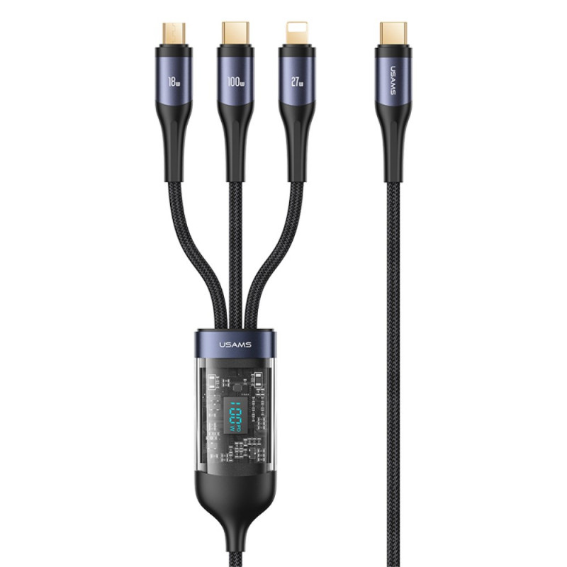 USAMS 1,2 m USB-C naar Lightning / Type-C / Micro 3-in-1 Quick Charge Datakabel