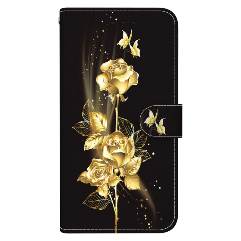 Samsung Galaxy S24 Plus 5G Gouden en Roze Vlinders Strap Hoesje