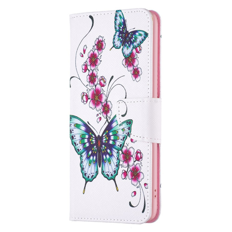 Samsung Galaxy A25 5G Hoesje Groen en Roze Bloemen en Vlinders
