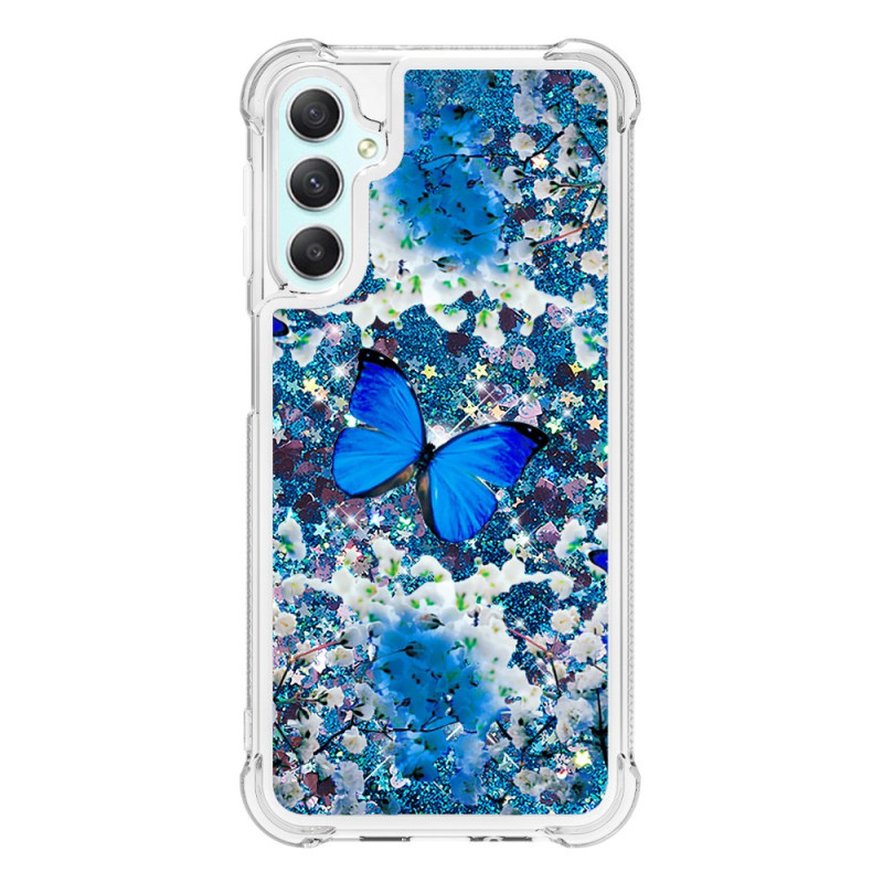 Samsung Galaxy hoesje A25 5G / A24 4G Glitter Blauwe Vlinders