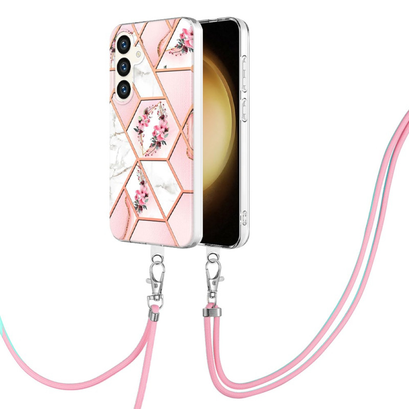 Samsung Galaxy S24 Plus 5G Roze Marmer Bloemen String Hoesje