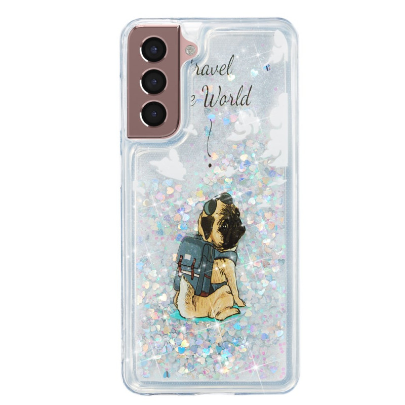 Samsung Galaxy S24 Plus 5G Vloeibaar Glitter Honden Etui