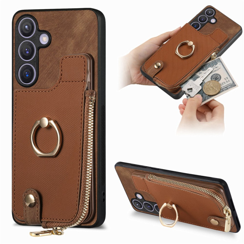 Coque pour Samsung Galaxy S24 Plus 5G avec Porte-Cartes à Fermeture Éclair et Support