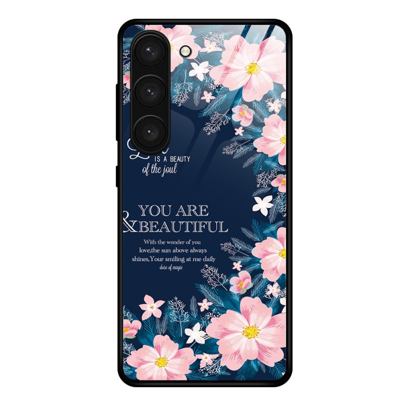 Samsung Galaxy S24 Plus 5G Gehard Glas Roze Bloemen Hoesje