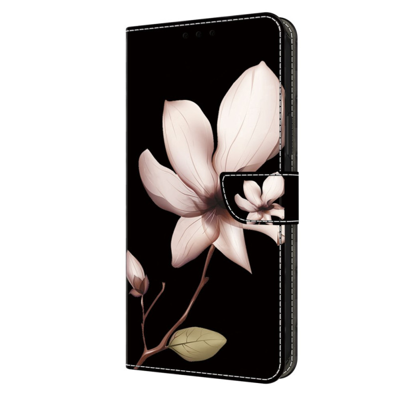 Samsung Galaxy S24 Ultra 5G Hoesje Roze Bloem op Zwarte Achtergrond