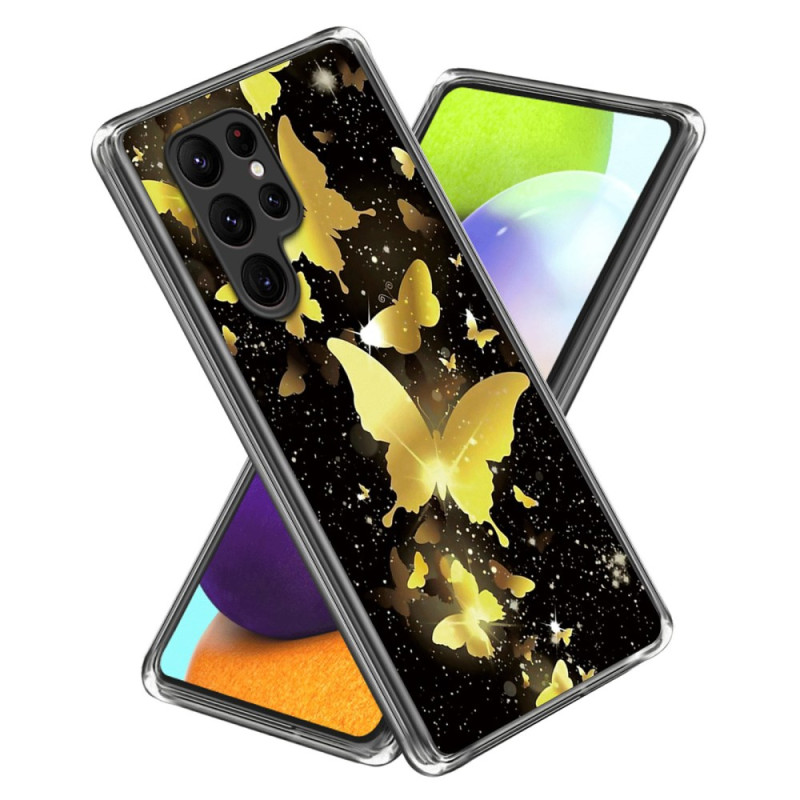Samsung Galaxy S24 Ultra 5G Goud Vlinders Hoesje