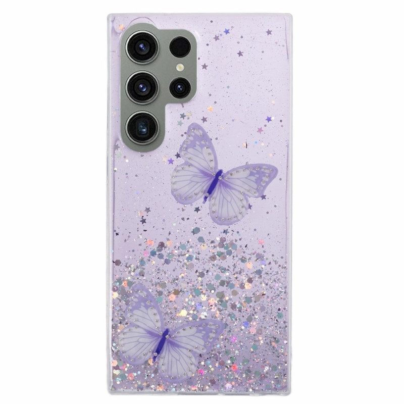 Samsung Galaxy S24 Ultra 5G Glitter Hoesje met Vlinders