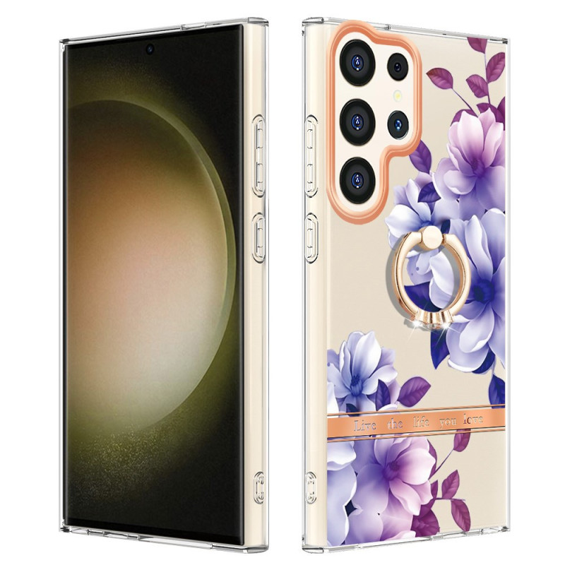 Samsung Galaxy S24 Ultra 5G hoesje met bloemen steunring