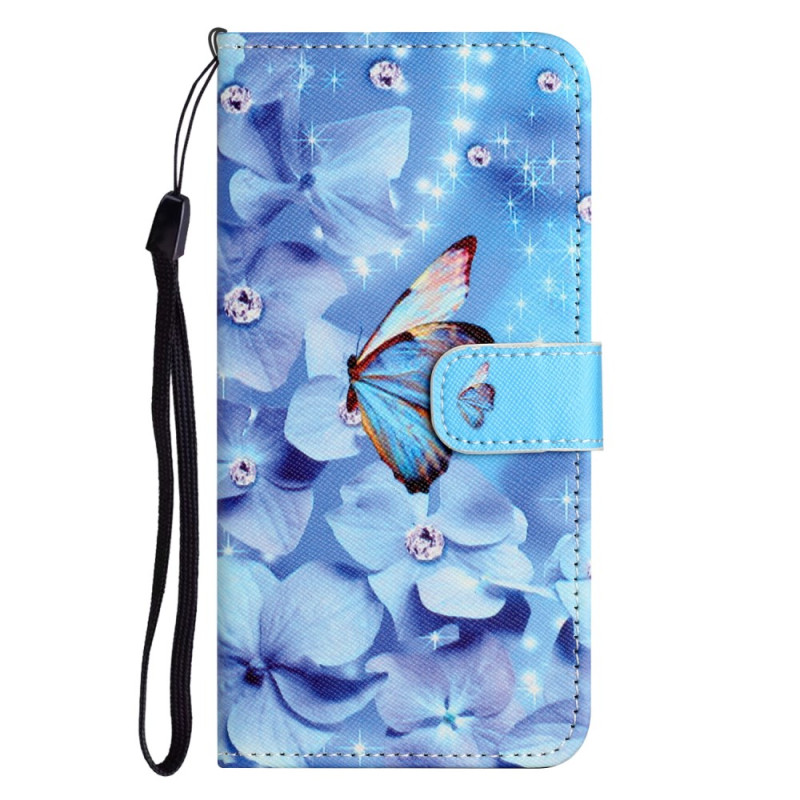 Samsung Galaxy A05s Blauw Bloemen en Vlinders Strap Hoesje