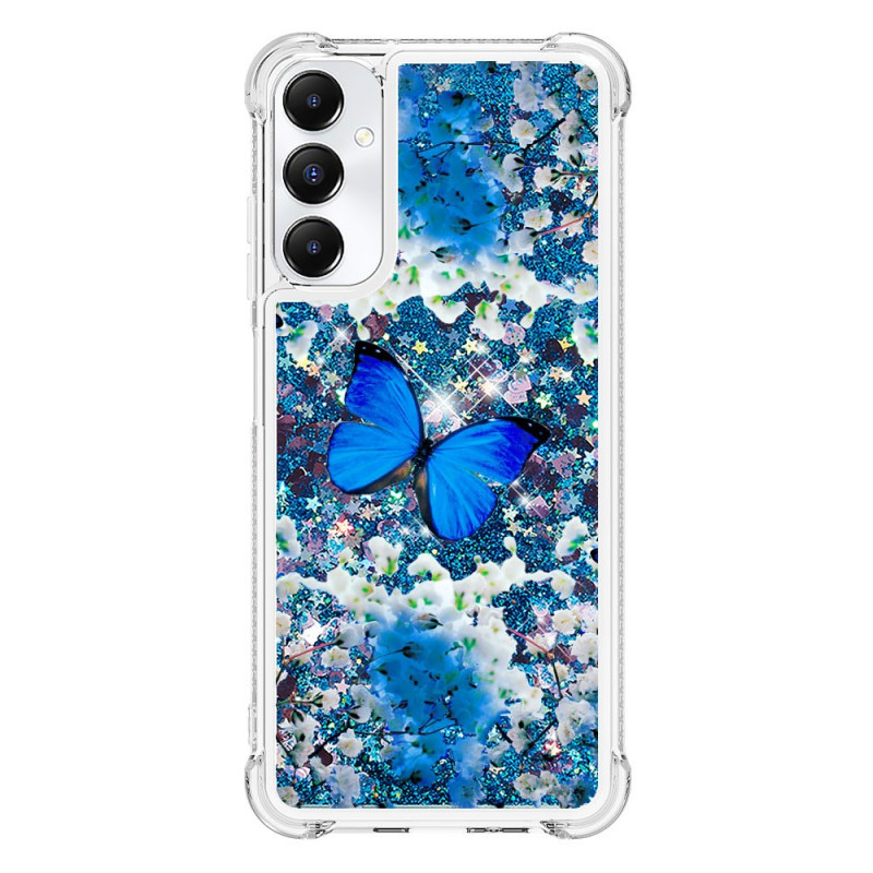 Samsung Galaxy A05s Glitter Blauw Vlinder Etui