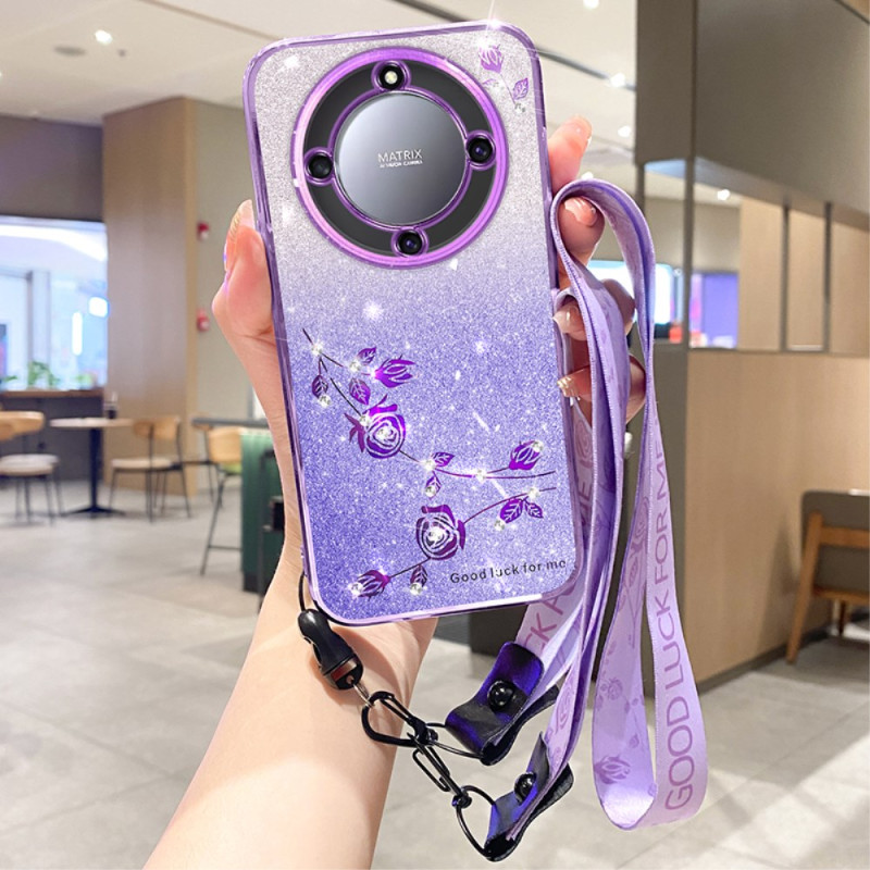 Honor Magic 5 Lite 5G / X9a Strass en bloemenpatroon Lanyard Case KADEM