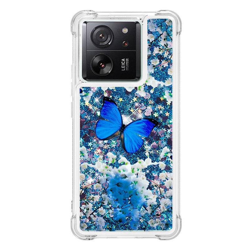 Xiaomi 13T / 13T Pro glitter vlinder blauw hoesje