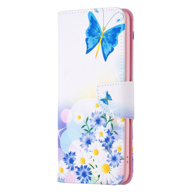 Xiaomi Redmi Note 13 4G hoesje Vlinder en aquarelbloemen