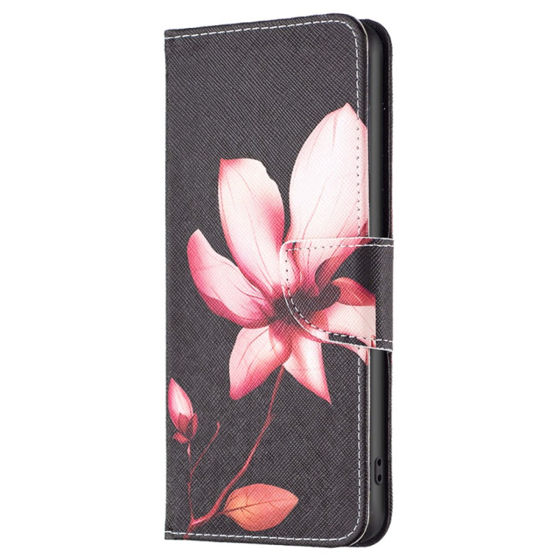 Xiaomi Redmi Note 12S Hoesje Roze Bloem op Zwarte Achtergrond