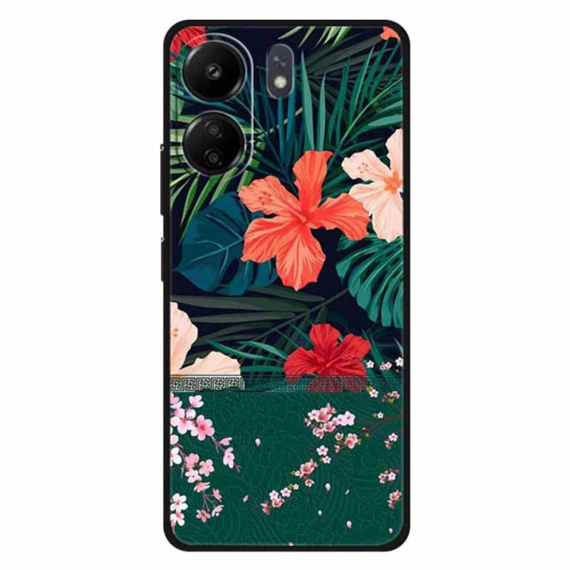 Xiaomi Redmi 13C / Poco C65 Hoesje Muur van bladeren en bloemen