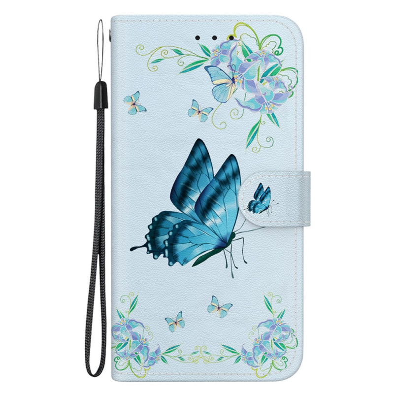 Honor 90 Lite Blauw Bloemen en Vlinder Band Etui