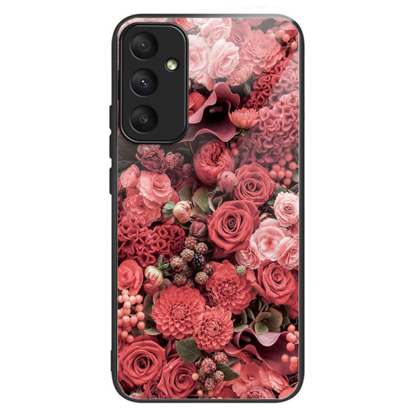 Samsung Galaxy A55 5G Gehard glas behuizing Rood en roze bloemen