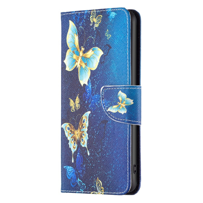 Samsung Galaxy Xcover 7 hoesje gouden vlinders op blauwe achtergrond