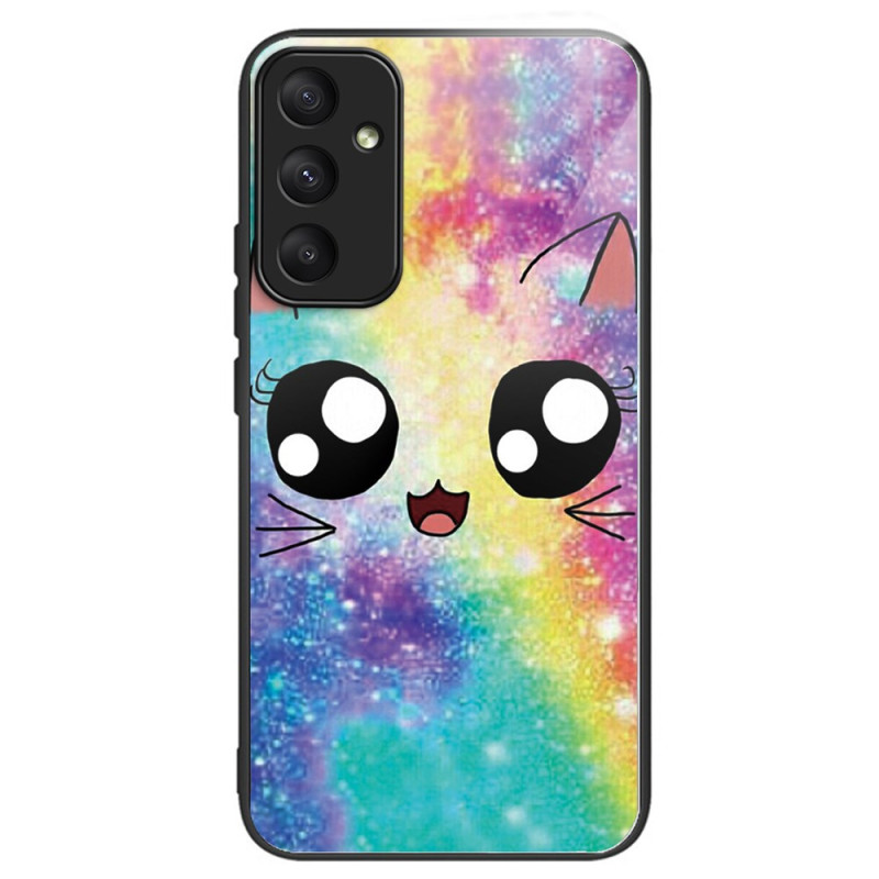 Samsung Galaxy A35 5G Gehard glazen Rainbow Cat hoesje