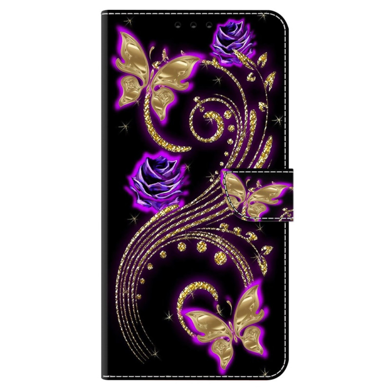 Samsung Galaxy A15 hoesje paars bloemen en vlinders