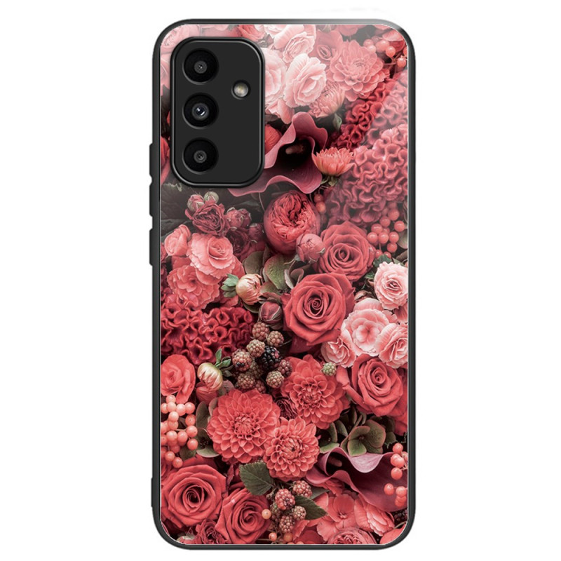 Samsung Galaxy A15 5G / A15 Gehard Glazen Hoesje Rood en Roze Bloemen