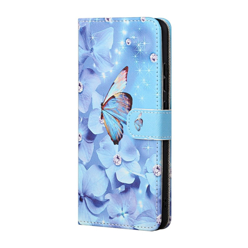 Google Pixel 8A Blauw Bloemen en Vlinders Band Case